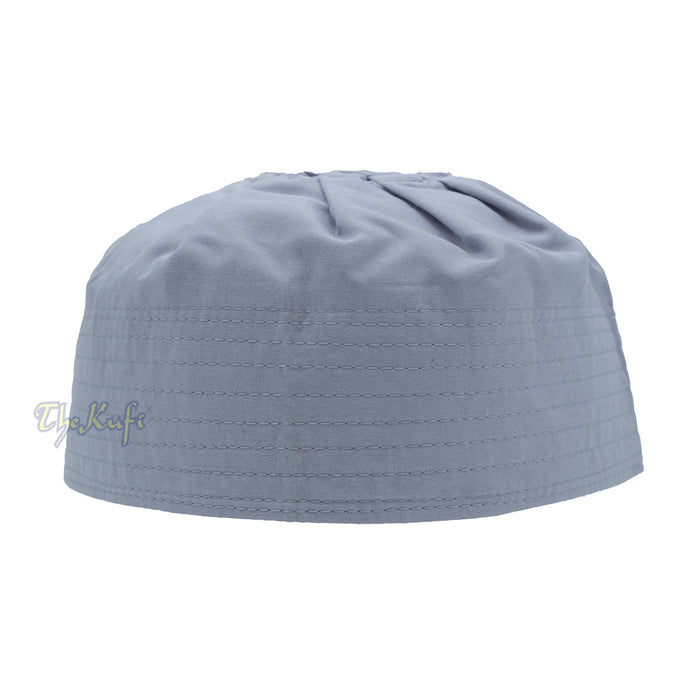 Gray Fabric Kufi Cap - Ijazi Pleated-Top Cotton-Mix Muslim Prayer Hat