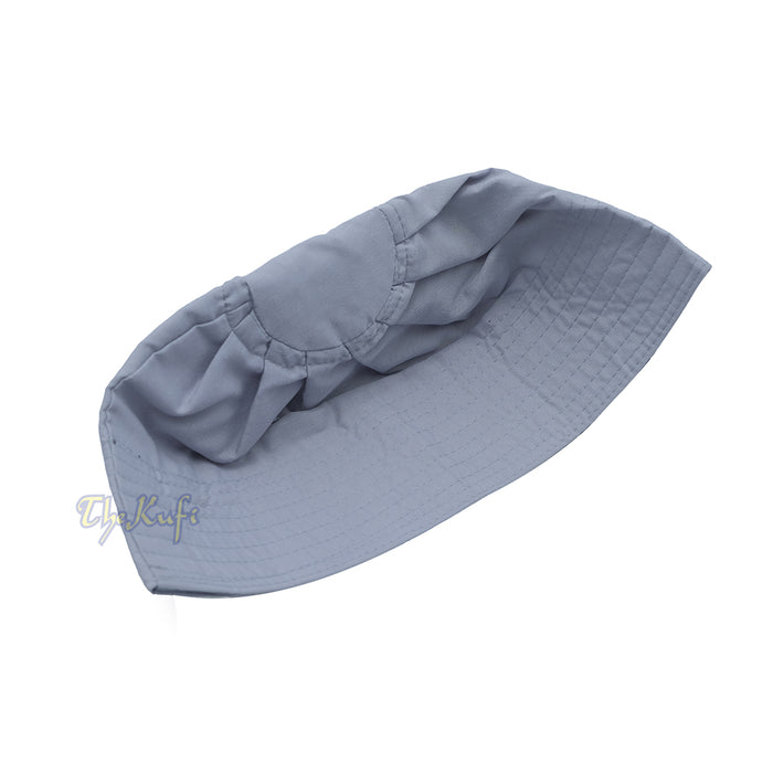 Gray Fabric Kufi Cap - Ijazi Pleated-Top Cotton-Mix Muslim Prayer Hat