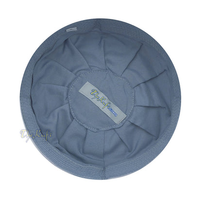 Gray Fabric Kufi Cap - Ijazi Pleated-Top Cotton-Mix Muslim Prayer Hat
