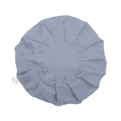 Gray Fabric Kufi Cap - Ijazi Pleated-Top Cotton-Mix Muslim Prayer Hat