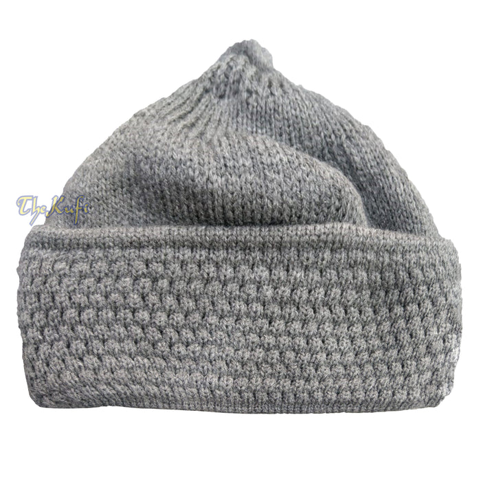Gray Winter Beanie with pom-pom Thick Faux Wool Double Layer Warm Hat Cap One-Size