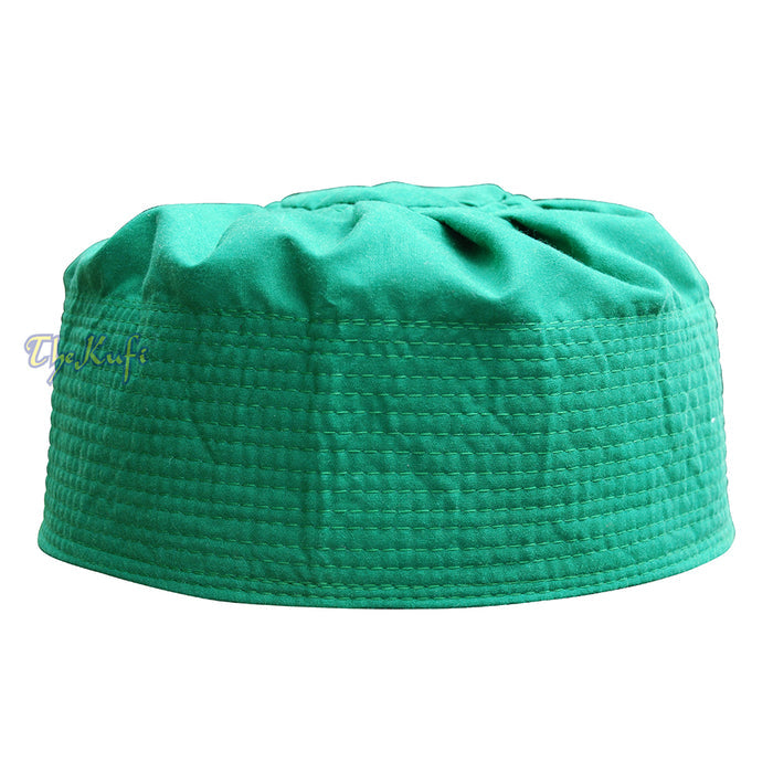 Green Ijazi Muslim Kufi - Pleated-Top Cotton-Mix Fabric Islamic Hat