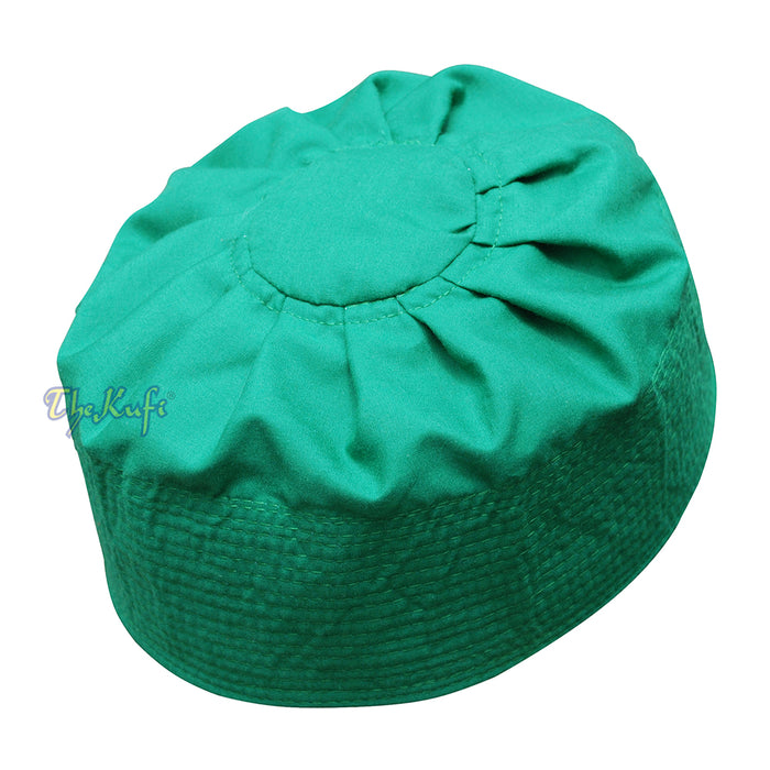 Green Ijazi Muslim Kufi - Pleated-Top Cotton-Mix Fabric Islamic Hat
