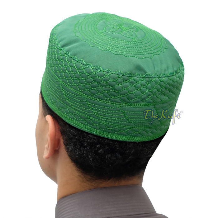 Green Madinah Kufi | Embroidered Mix Fabric Muslim Takke Peci Kofia Hat
