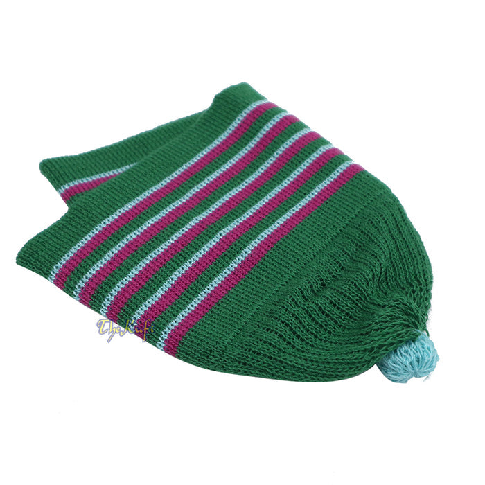 Green with Hot Pink and Turquoise Lines Baby Or Infant Kufi pom-pom Stretchable Beanie