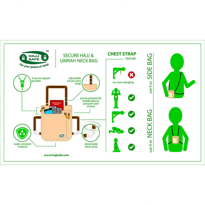 HajjSafe™ Hajj & Umrah - Anti-Theft Secure Neck Bag