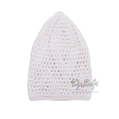 Hand-Crochet White Sanaa Open-weave Muslim Kufi Skull Cap