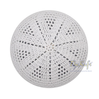 Hand-Crochet White Sanaa Open-weave Muslim Kufi Skull Cap