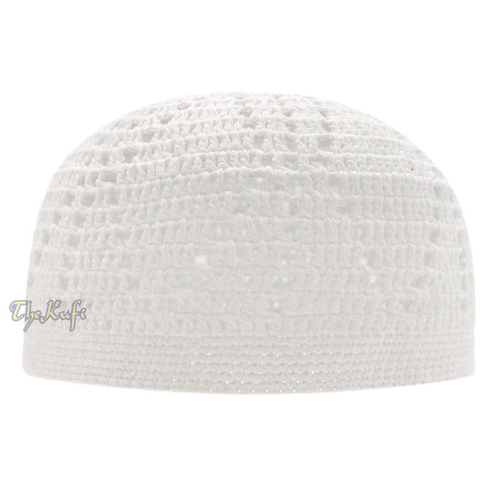 Hand-Crocheted Kufi Thick Hat Open-Weave Elongated Diamond Design