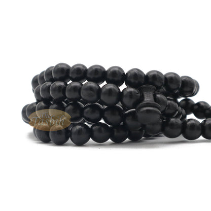 Handcrafted 9 mm Dyed Citrus Wood Black Beads Tasbih Misbaha 99-Beads with Tassels