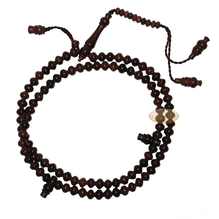 Handcrafted Tamarind Wood Tasbih Prayer Beads with 8x9 mm Contoured Style 99-Bead