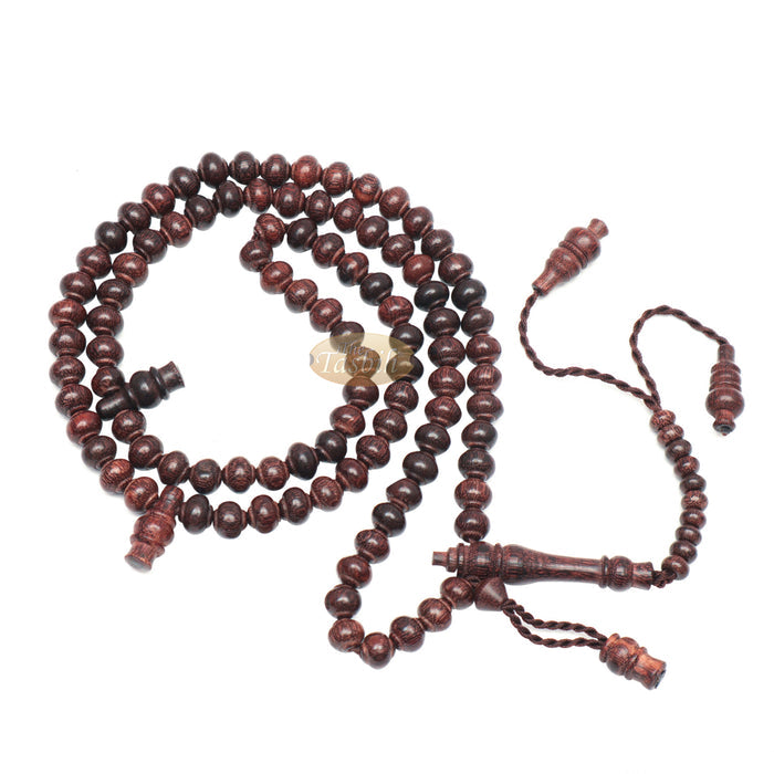 Handcrafted Tamarind Wood Tasbih Prayer Beads with 8x9 mm Contoured Style 99-Bead