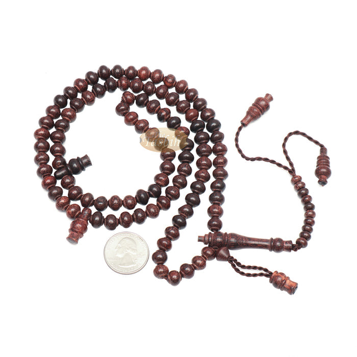 Handcrafted Tamarind Wood Tasbih Prayer Beads with 8x9 mm Contoured Style 99-Bead