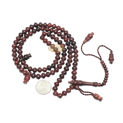 Handcrafted Tamarind Wood Tasbih Prayer Beads with 8x9 mm Contoured Style 99-Bead