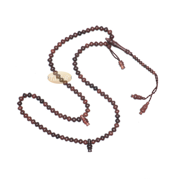 Handcrafted Tamarind Wood Tasbih Prayer Beads with 8x9 mm Contoured Style 99-Bead