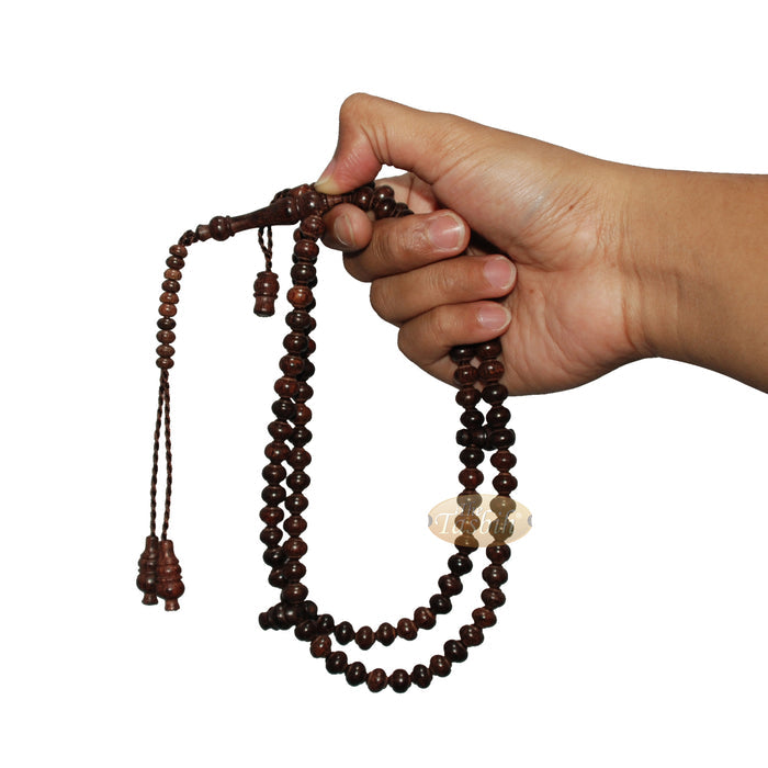 Handcrafted Tamarind Wood Tasbih Prayer Beads with 8x9 mm Contoured Style 99-Bead