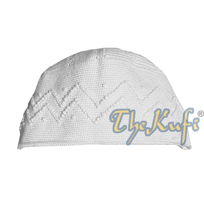 Handmade One-Size Cotton White Zigzag Knot Design Yemeni Habaib Kufi