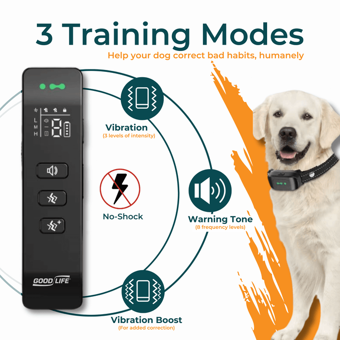 Happy Tails no-shock dog training collar with remote – vibration and tone modes for safe behavior correction