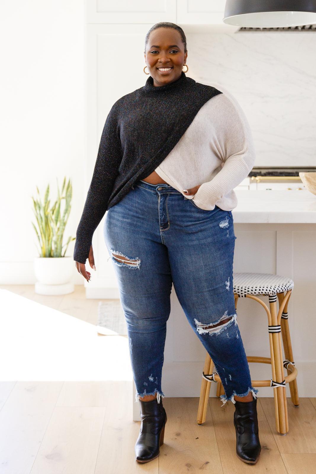 Hazel Blues® | Can't Touch This Sparkle Color Blocked Sweater