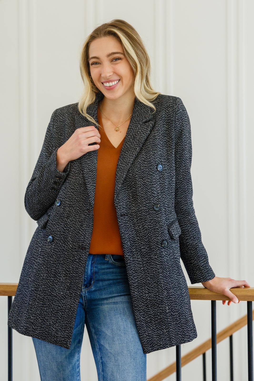 Hazel Blues® | Chic Upon Arrival Button Down Blazer Jacket In Black