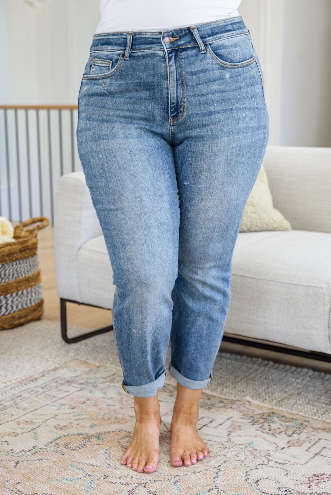 Hazel Blues® | Corey Hi Rise Bleach Splash Boyfriend Jeans