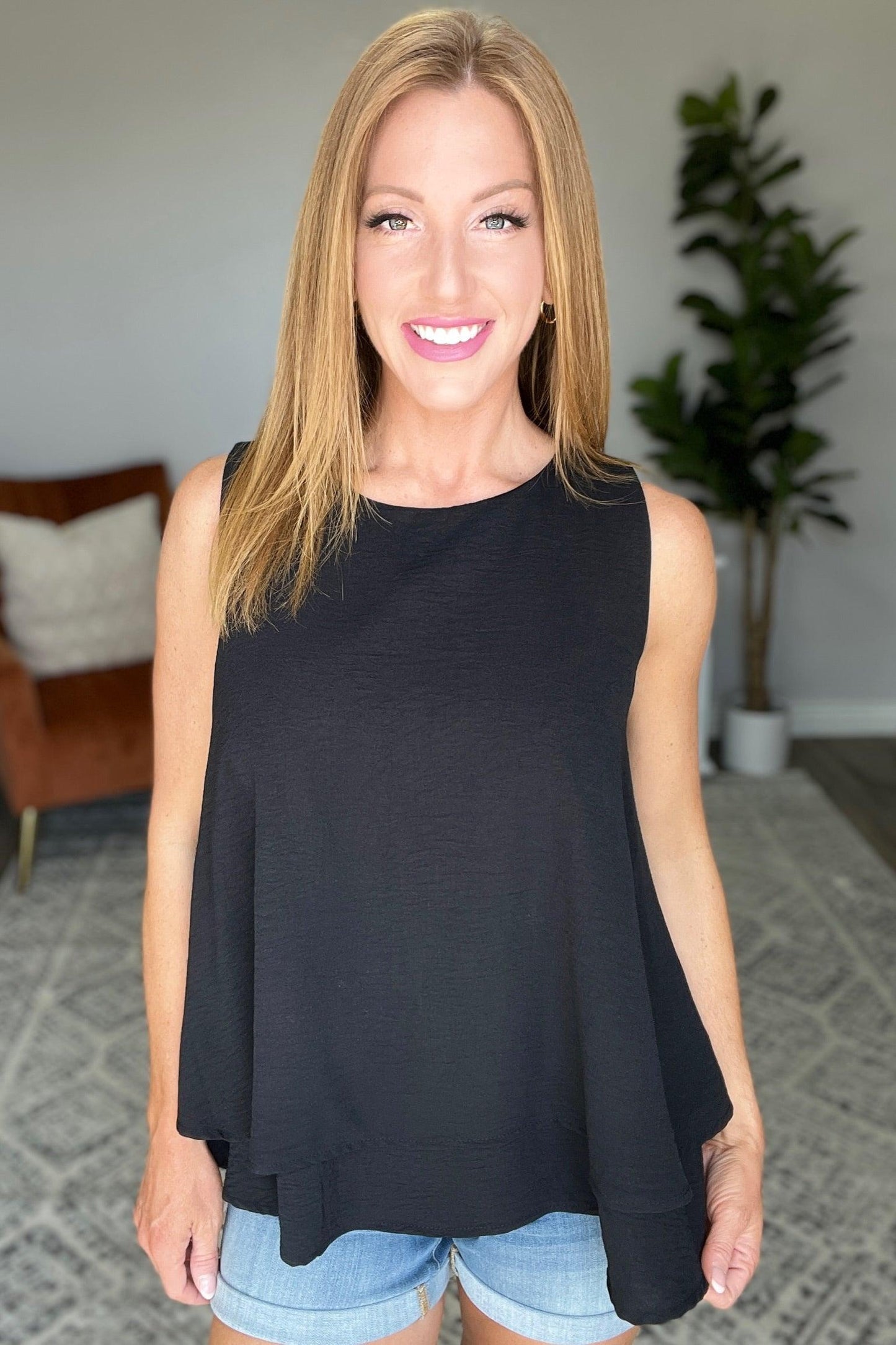 Hazel Blues® |  Double Tiered Flare Tank in Black