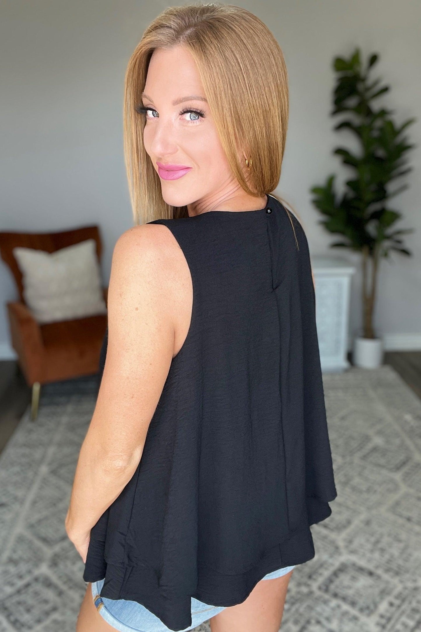 Hazel Blues® |  Double Tiered Flare Tank in Black