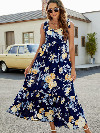 Hazel Blues® | Floral Tie-Shoulder Sleeveless Dress
