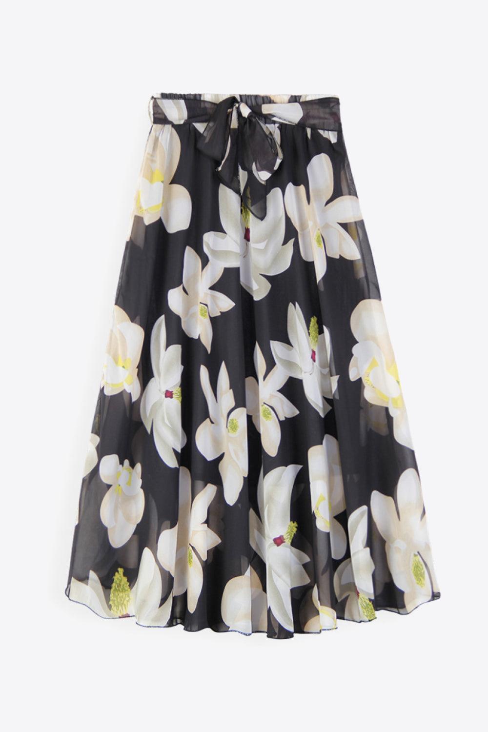 Hazel Blues® | Floral Tie-Waist Skirt