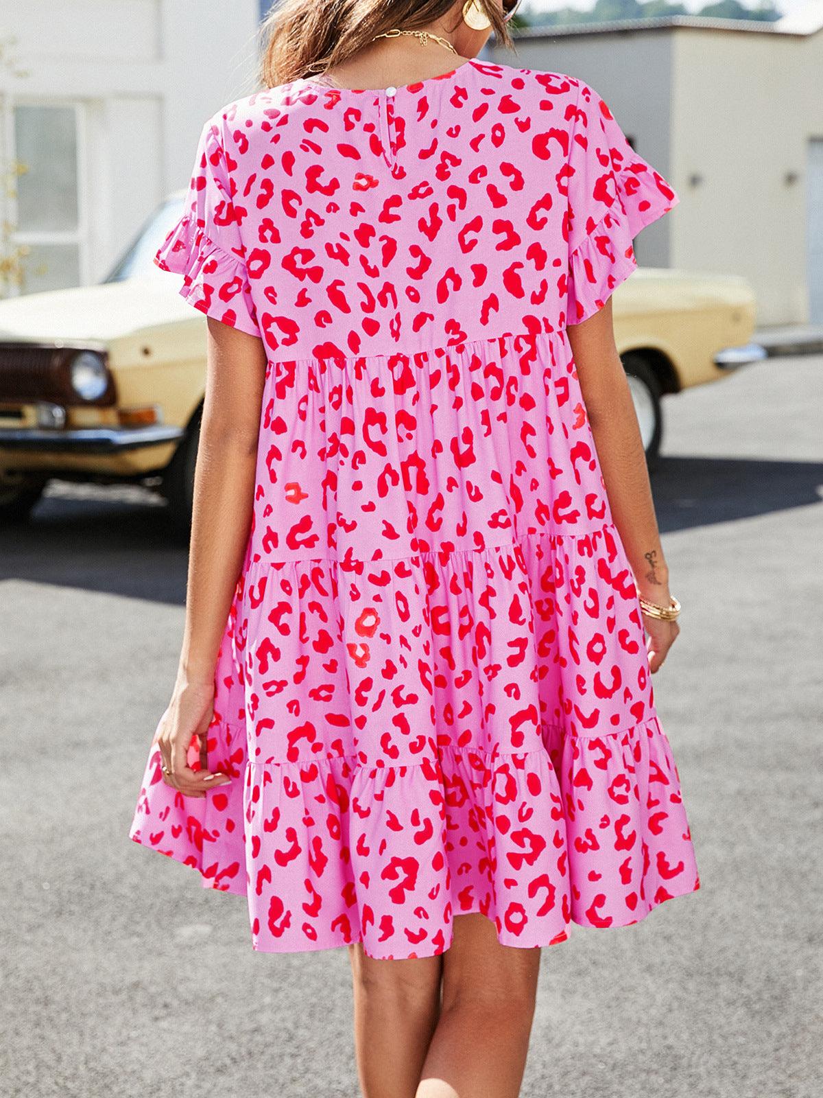 Hazel Blues® | Leopard Short Flounce Sleeve Tiered Dress