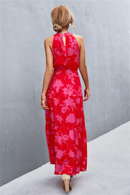 Hazel Blues® | Printed Sleeveless Tie Waist Maxi Dress