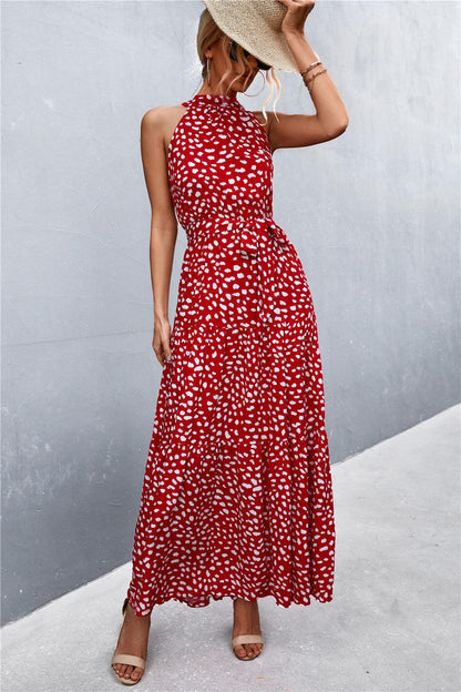 Hazel Blues® | Printed Sleeveless Tie Waist Maxi Dress