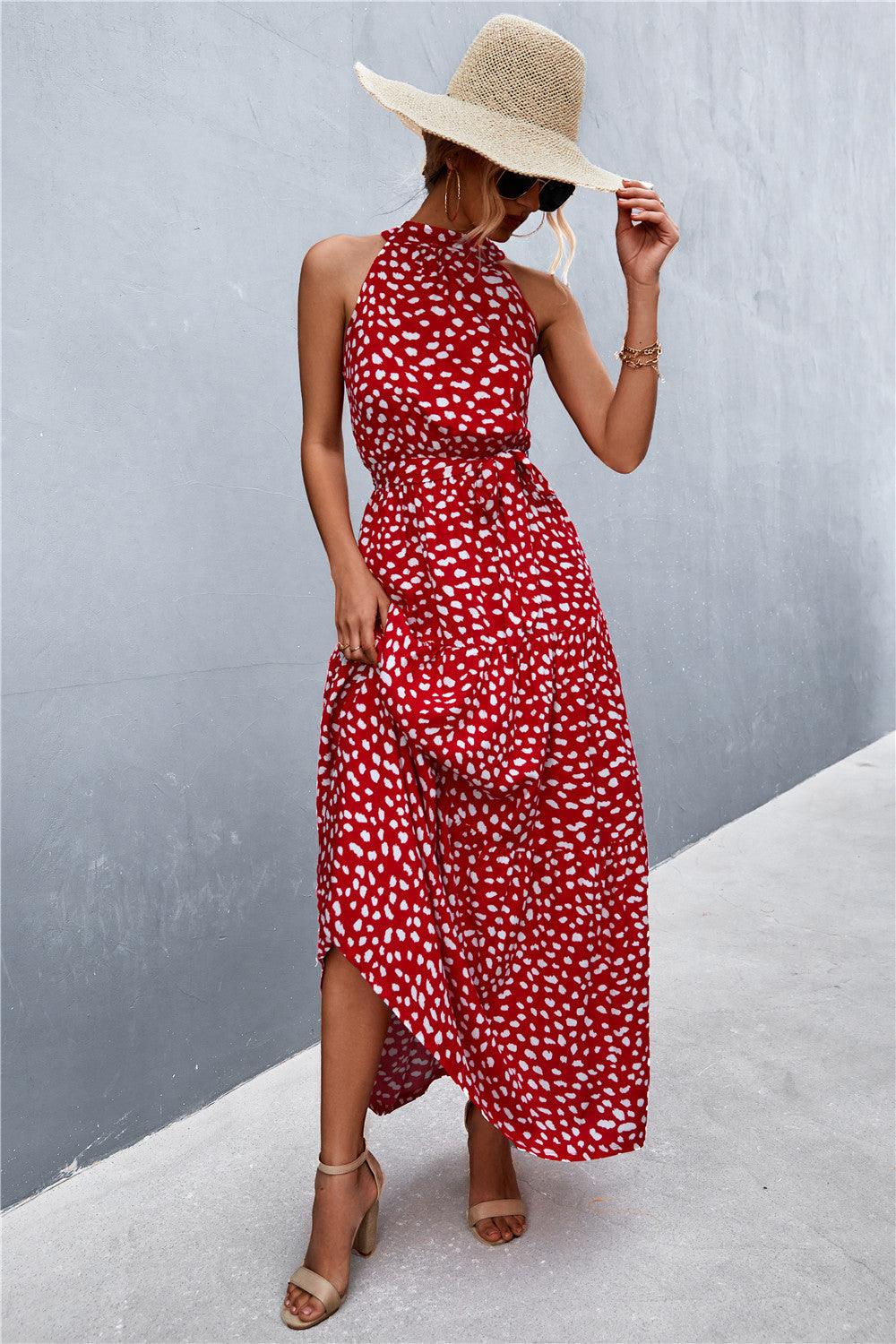 Hazel Blues® | Printed Sleeveless Tie Waist Maxi Dress