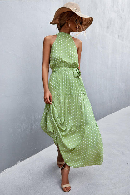 Hazel Blues® | Printed Sleeveless Tie Waist Maxi Dress