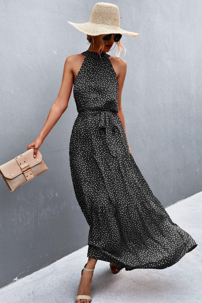 Hazel Blues® | Printed Sleeveless Tie Waist Maxi Dress