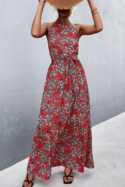 Hazel Blues® | Printed Sleeveless Tie Waist Maxi Dress