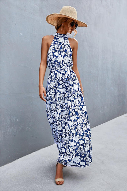 Hazel Blues® | Printed Sleeveless Tie Waist Maxi Dress