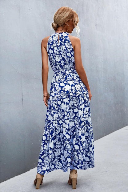 Hazel Blues® | Printed Sleeveless Tie Waist Maxi Dress