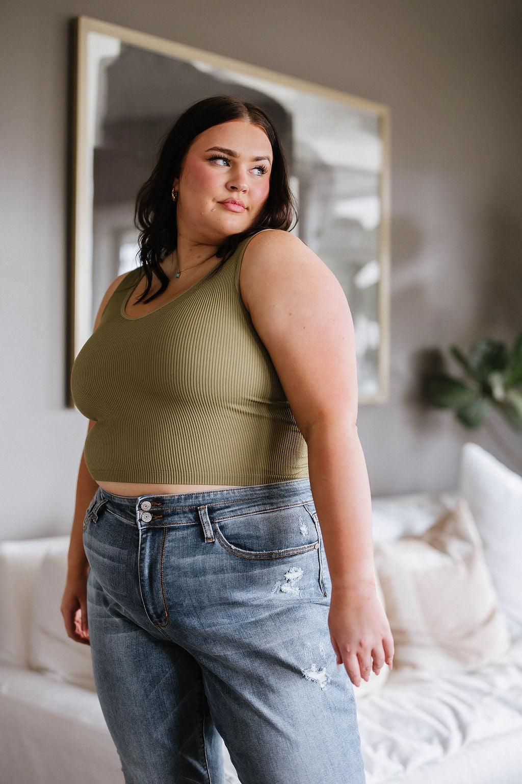 Hazel Blues® |  Relevant Ribbed Seamless Reversible Tank in Moss