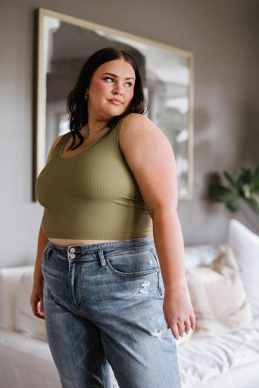 Hazel Blues® |  Relevant Ribbed Seamless Reversible Tank in Moss