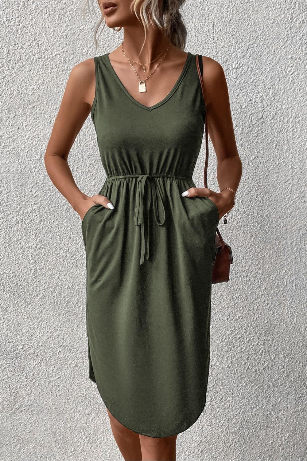 Hazel Blues® |  V-Neck Curved Hem Sleeveless Dress