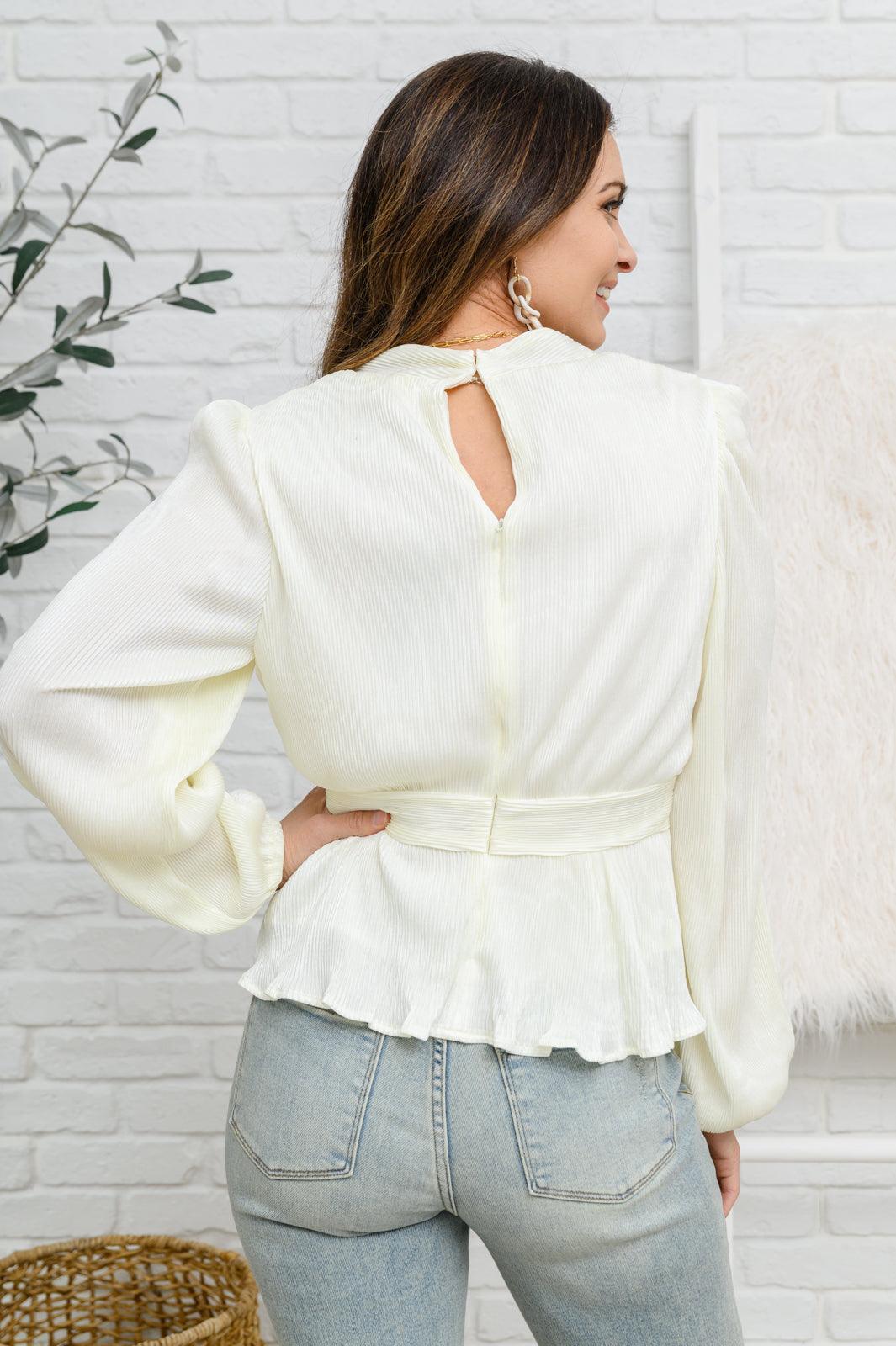 Hazel Blues® | Xanidu Long Sleeve V Neck Blouse in White