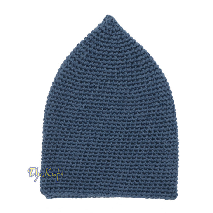 Indigo Blue Hand-Crocheted 100% Cotton Jacquard Kufi Hat Design and Comfortable Fit