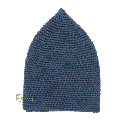 Indigo Blue Hand-Crocheted 100% Cotton Jacquard Kufi Hat Design and Comfortable Fit
