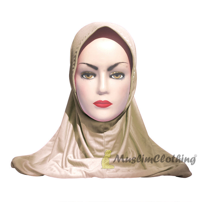 Instant Pull-On Easy Hijab Jilbab In Various Beige Tan - Padded Visser Shoulder-Length Easy Muslimah Khimar