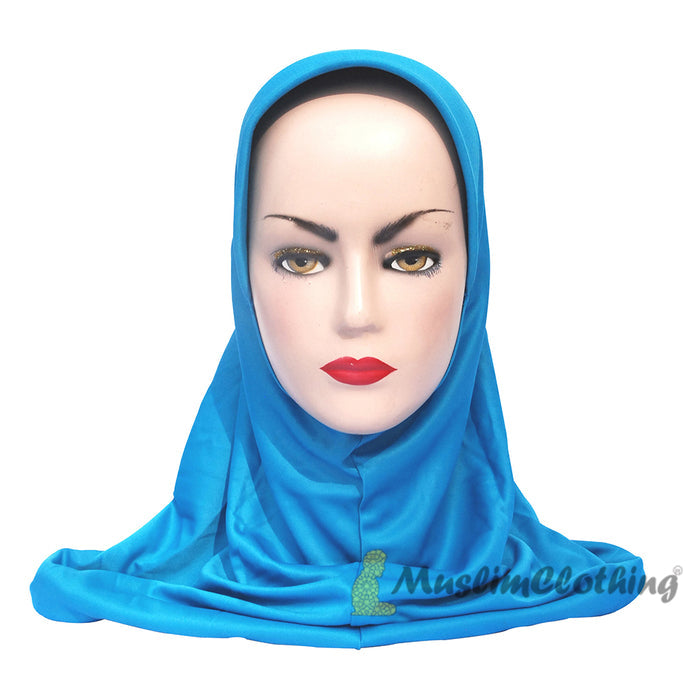 Instant Pull-On Easy Hijab Jilbab In Various Light Turquoise - Padded Visser Shoulder-Length Easy Muslimah Khimar