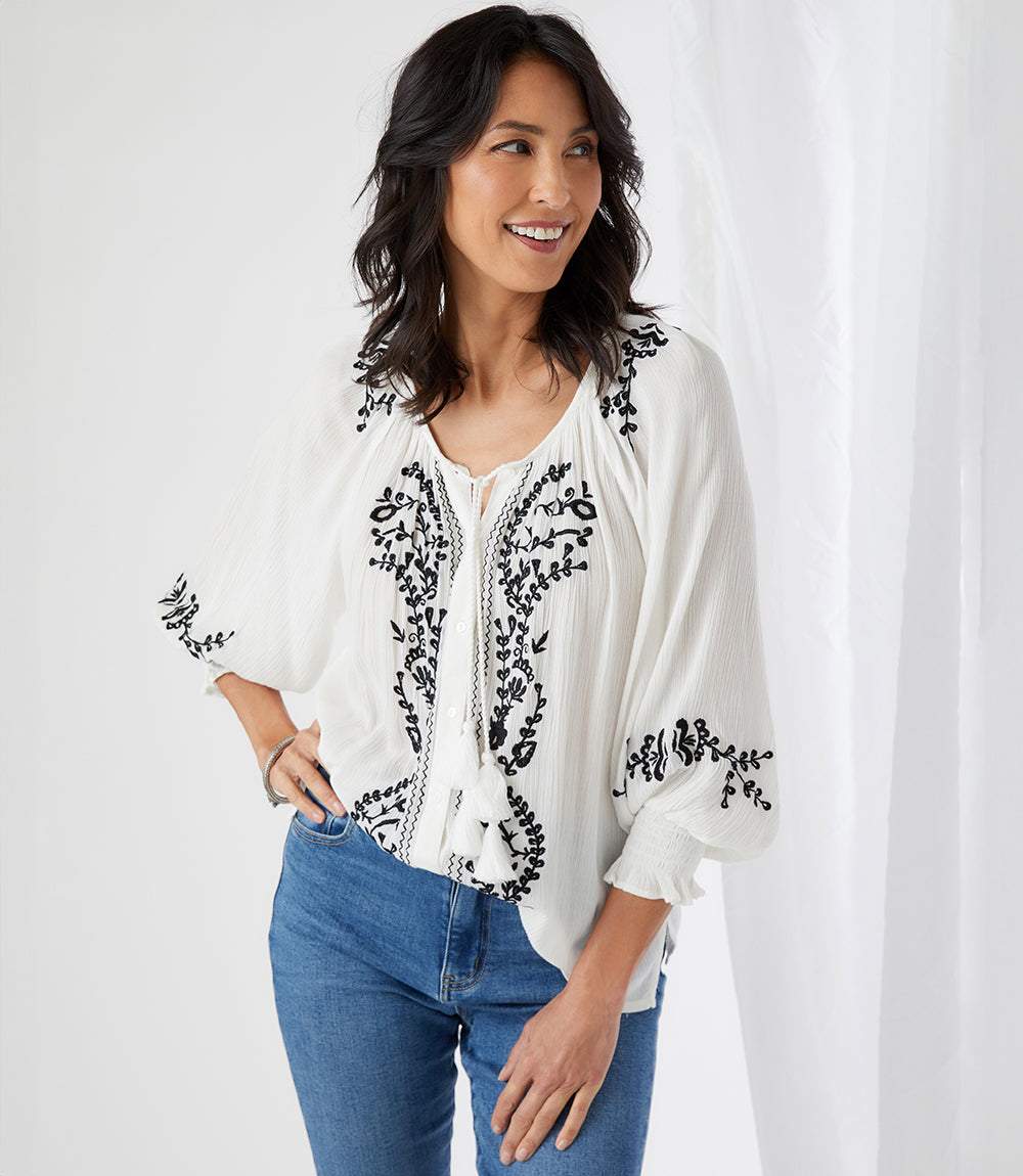 Embroidered Peasant Top