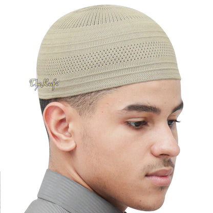 Khaki Cotton Stretch-Knit Style Kufi Hat Beanie Skull Cap