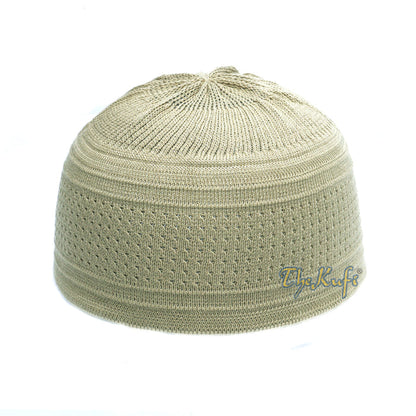 Khaki Cotton Stretch-Knit Style Kufi Hat Beanie Skull Cap