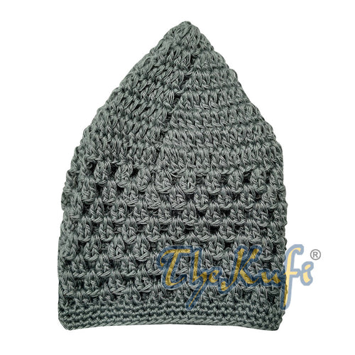 Khaki Green Crocheted Cotton Open-Weave Infant Skull kufi Cap Hats Topi